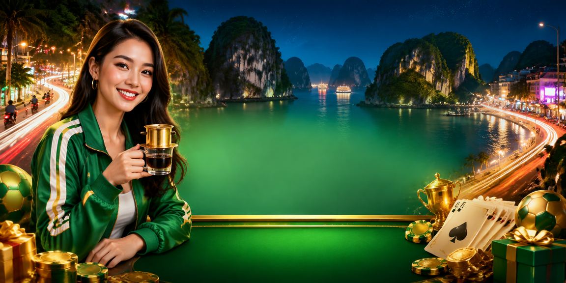 Người chơi thưởng thức trò chơi bài tại vịnh Hạ Long với ly cà phê Việt Nam